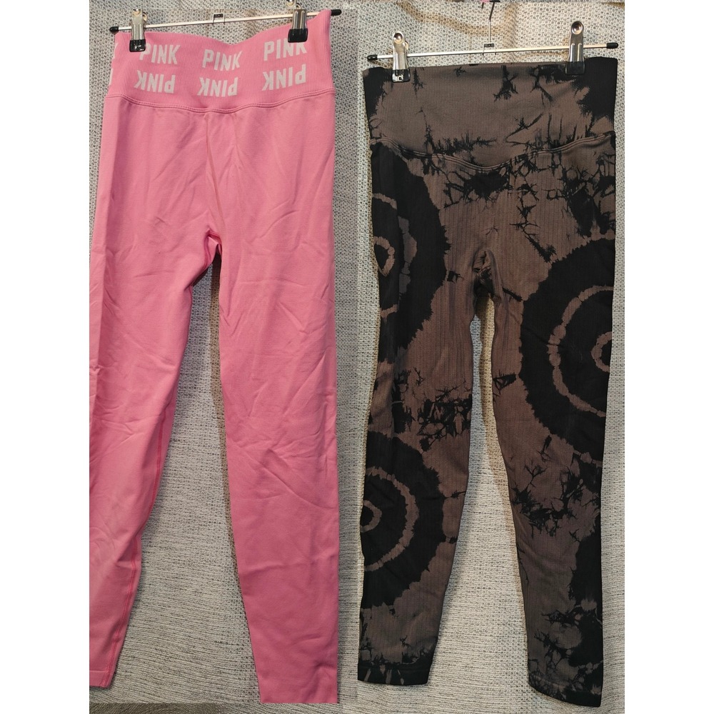 PINK Victoria's Secret Active Leggings Bundle Small Pink Tie Dye High Waist 2pk